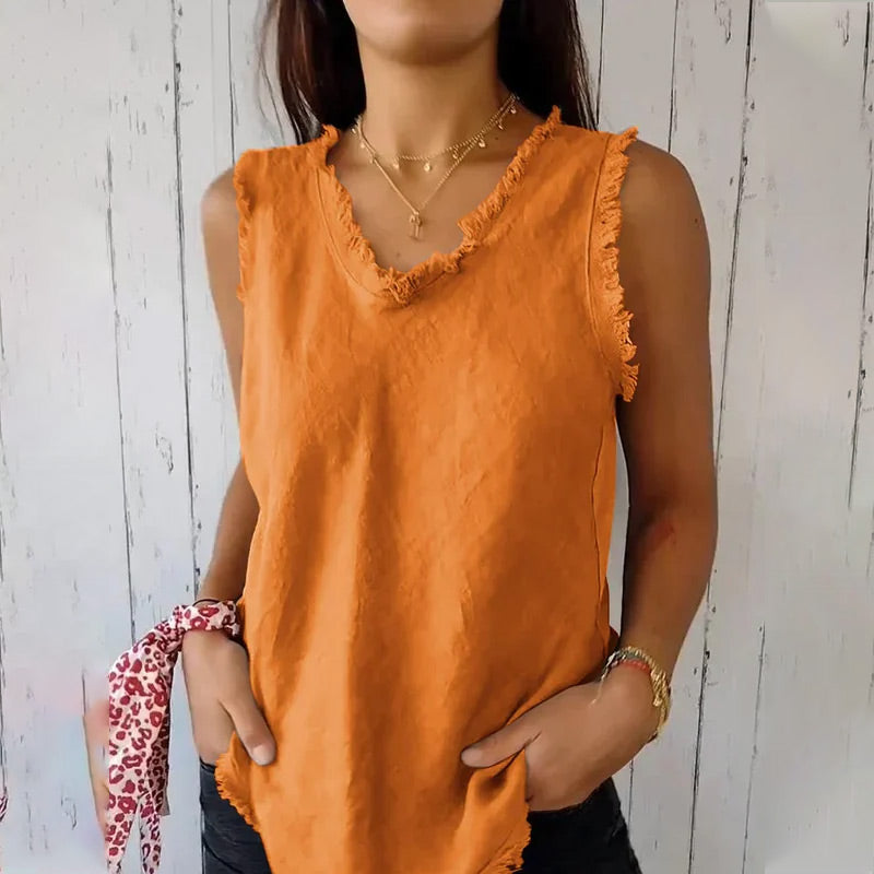 Ärmelloses T-Shirt aus Leinen und Baumwolle für Damen