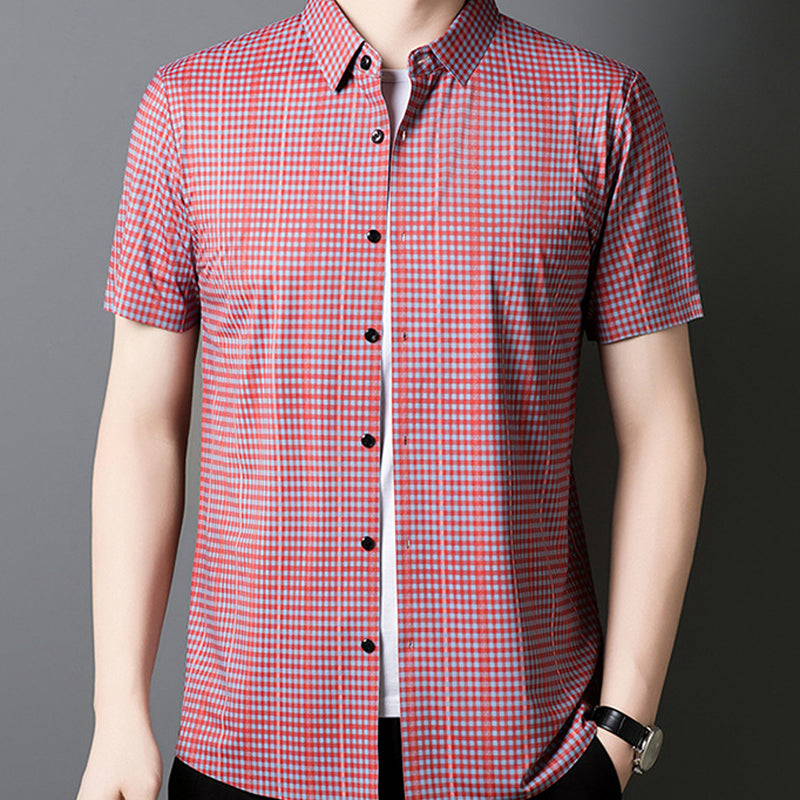 🔥2025 Neu eingetroffen🔥 Kühlendes kariertes Kurzarm-Button-Down-Hemd für Herren