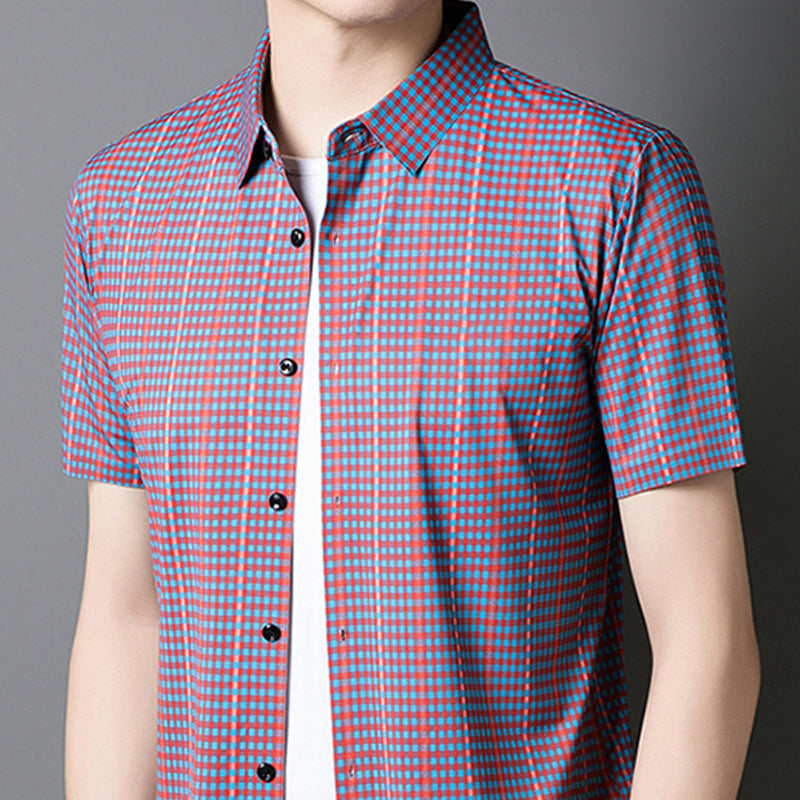 🔥2025 Neu eingetroffen🔥 Kühlendes kariertes Kurzarm-Button-Down-Hemd für Herren