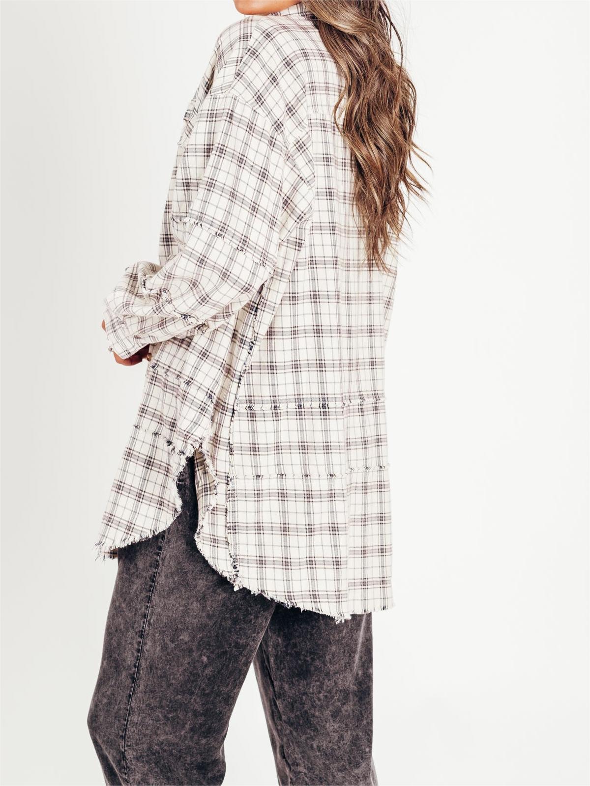 ⏳Begrenzte Zeit 50% Rabatt💥Mineral Washed Button-Down-Karohemd für Damen