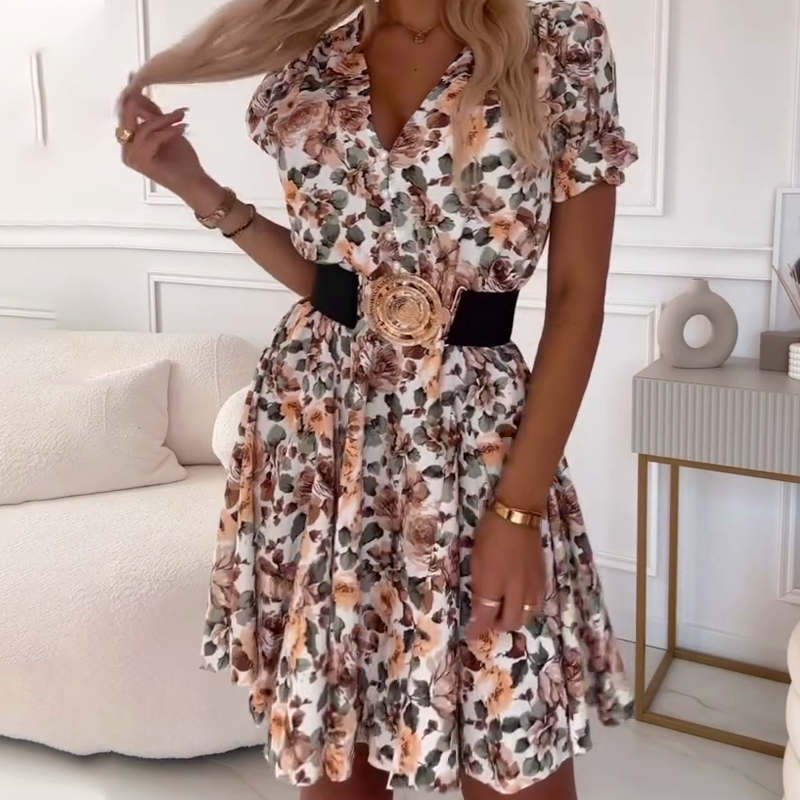 ⏳Begrenzte Zeit 50% Rabatt💥✨Minikleid mit V-Ausschnitt und Blumendruck für Damen