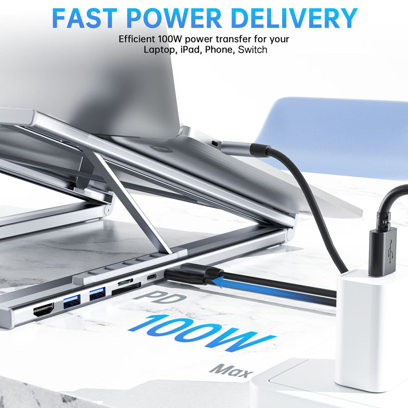 💻 45% RABATT! ⚡ 2-in-1 USB-C Dockingstation & Laptopständer – 8 Ports, 4K HDMI & Höhenverstellbar für Mehr Produktivität 🖥️