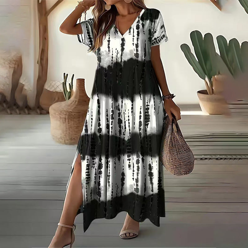 Lässiges Kleid mit Farbverlauf und V-Ausschnitt für Damen