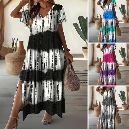 Lässiges Kleid mit Farbverlauf und V-Ausschnitt für Damen