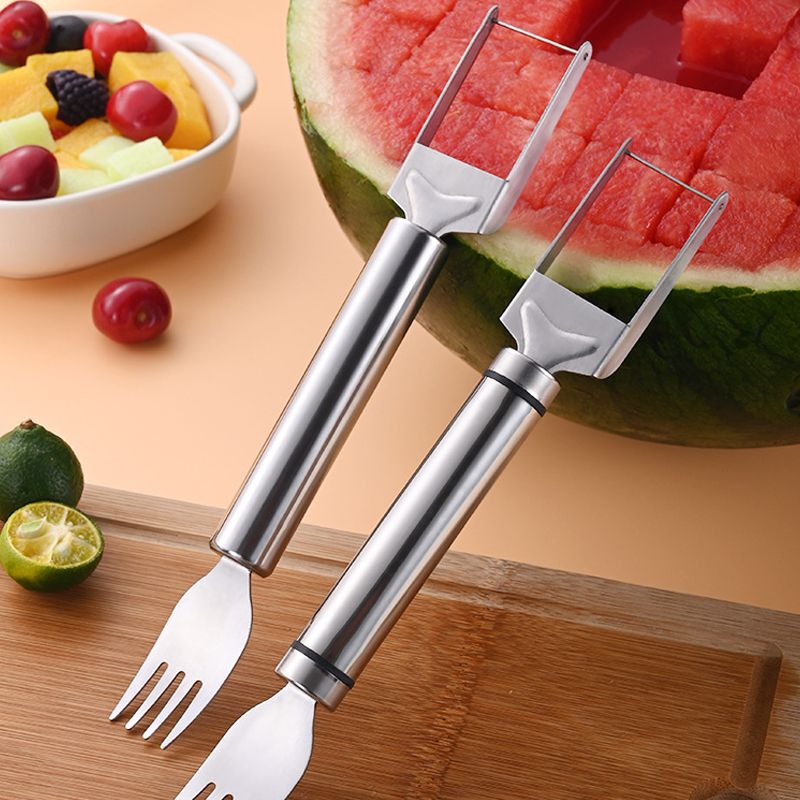 2-in-1-Edelstahl-Messer und -Gabel zum Schneiden von Wassermelonen
