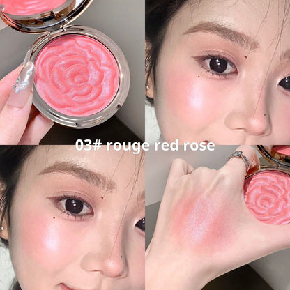 Flower Knows Strawberry Rococo Embossed Blush, Mauve Berry Rose Matte Powder Blush für die Wangen, aufbaubares und gut verblendbares Gesichts-Make-up
