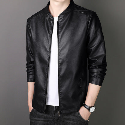 Herren Stehkragen Kunstlederjacke