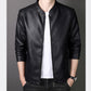Herren Stehkragen Kunstlederjacke