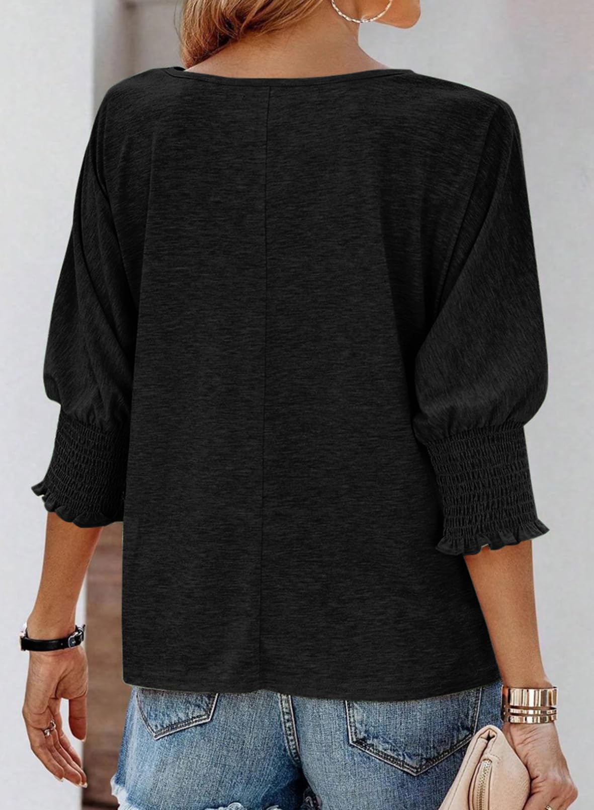 🔥Schneller Verkauf🏆Mode für Damen: Basic-Business-T-Shirts mit 3/4-Ärmeln und Rundhalsausschnitt