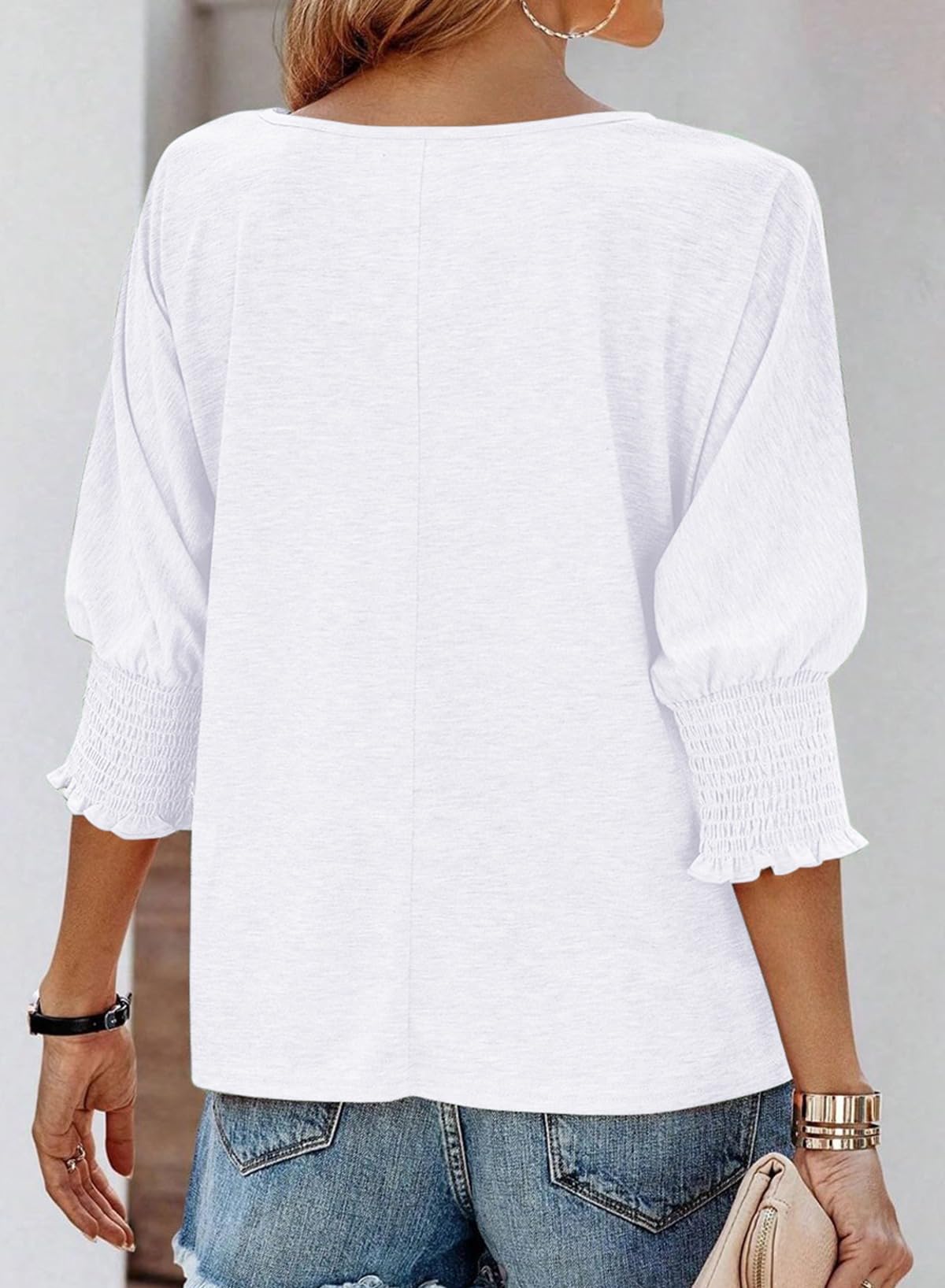 🔥Schneller Verkauf🏆Mode für Damen: Basic-Business-T-Shirts mit 3/4-Ärmeln und Rundhalsausschnitt