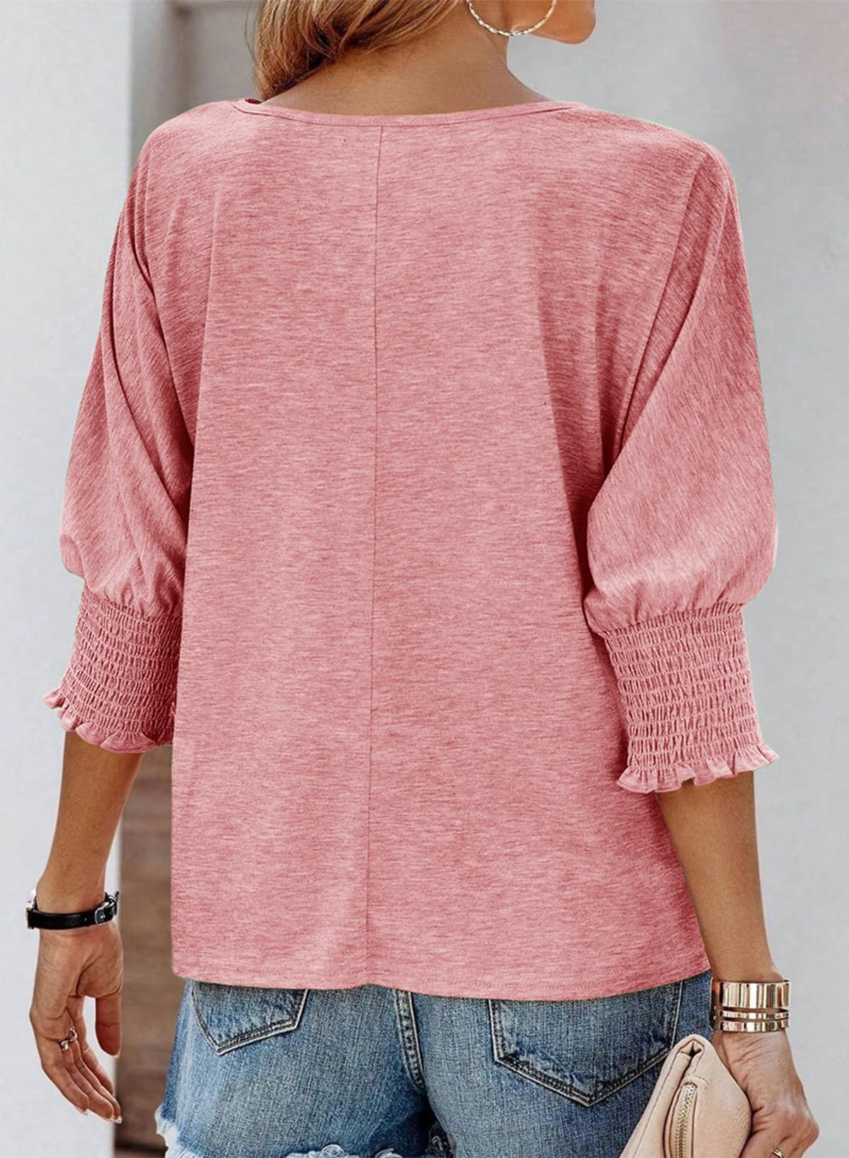 🔥Schneller Verkauf🏆Mode für Damen: Basic-Business-T-Shirts mit 3/4-Ärmeln und Rundhalsausschnitt