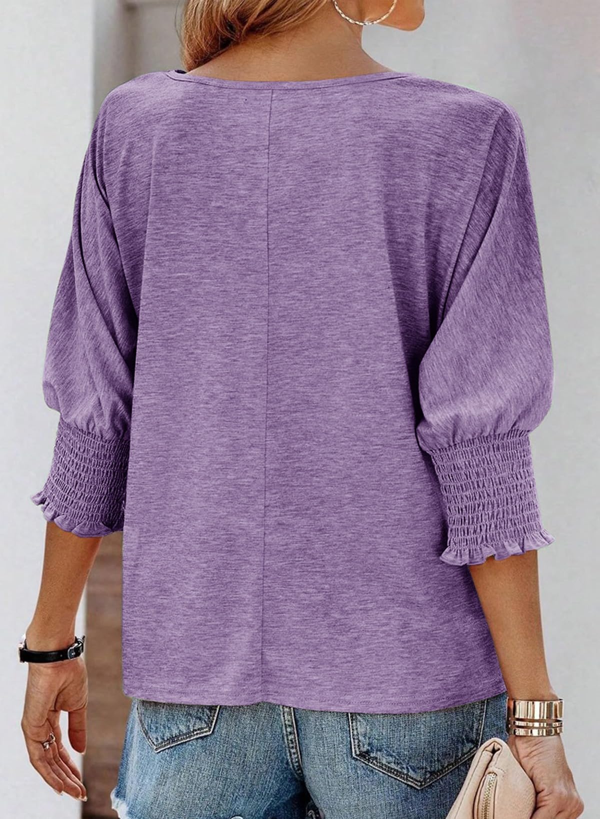 🔥Schneller Verkauf🏆Mode für Damen: Basic-Business-T-Shirts mit 3/4-Ärmeln und Rundhalsausschnitt