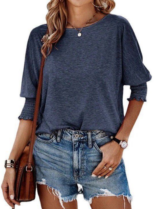 🔥Schneller Verkauf🏆Mode für Damen: Basic-Business-T-Shirts mit 3/4-Ärmeln und Rundhalsausschnitt