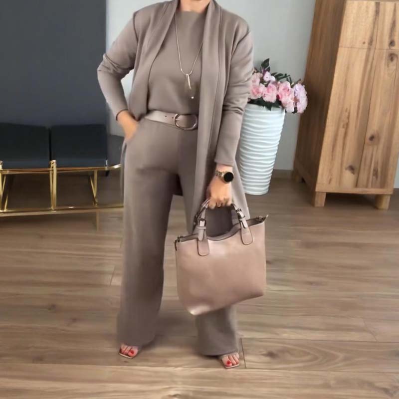 🍁60% RABATT! 🧥 3-teiliges Set: Longline-Cardigan, Top & Hose – Neu im Herbst/Winter – Kuschelig weich, Modischer Layer-Look & Perfekte Passform ✨