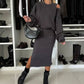 Damen-Set mit Sweatshirt mit schrägen Schultern und ärmellosem Kleid