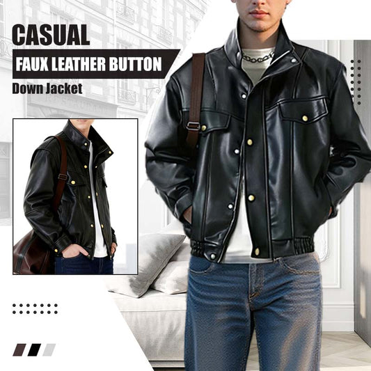 Lässige Kunstlederjacke mit Knöpfen