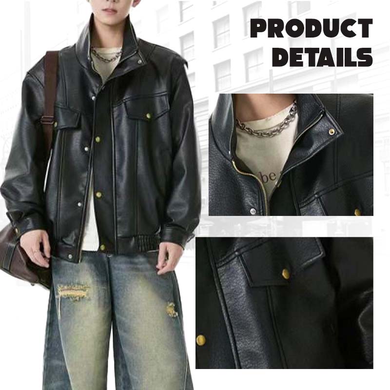 Lässige Kunstlederjacke mit Knöpfen