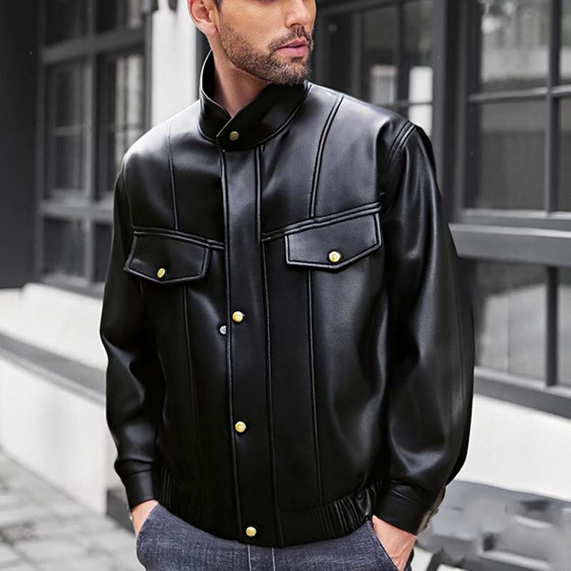 Lässige Kunstlederjacke mit Knöpfen