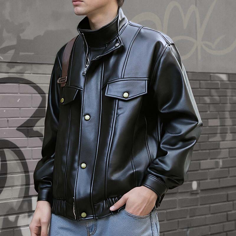 Lässige Kunstlederjacke mit Knöpfen
