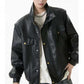 Lässige Kunstlederjacke mit Knöpfen
