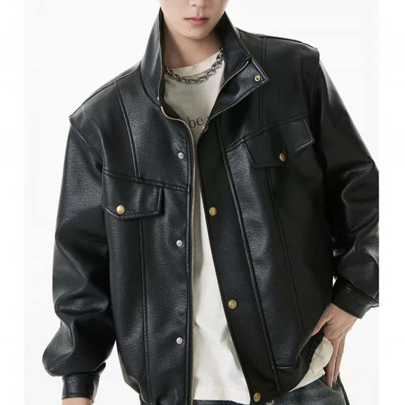 Lässige Kunstlederjacke mit Knöpfen