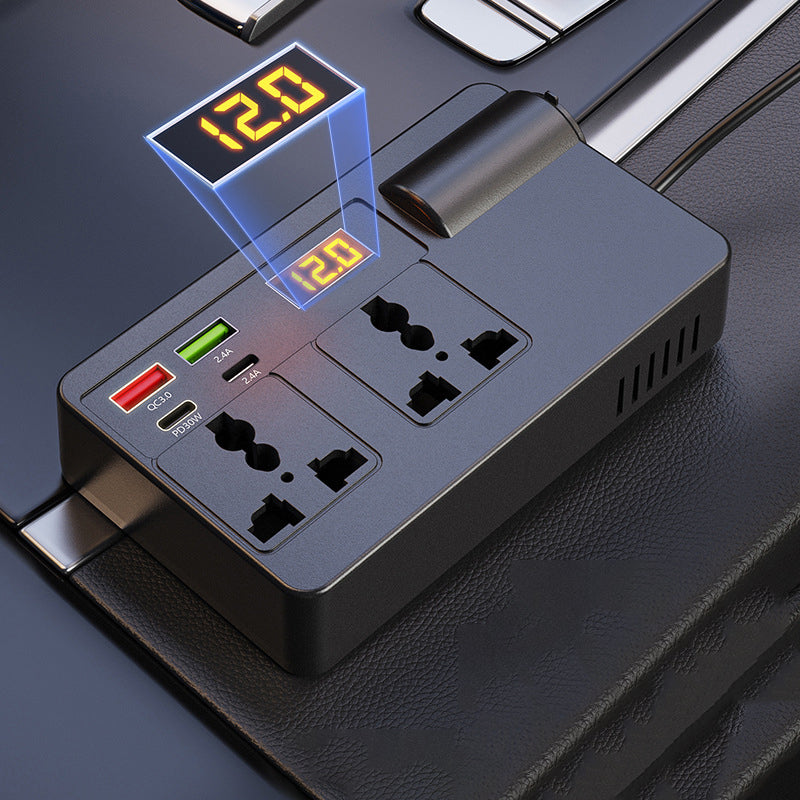 🔥Solange der Vorrat reicht 40 % Rabatt!🎉Tragbarer Auto Wechselrichter 12V/24V zu 220V mit Digitaldisplay