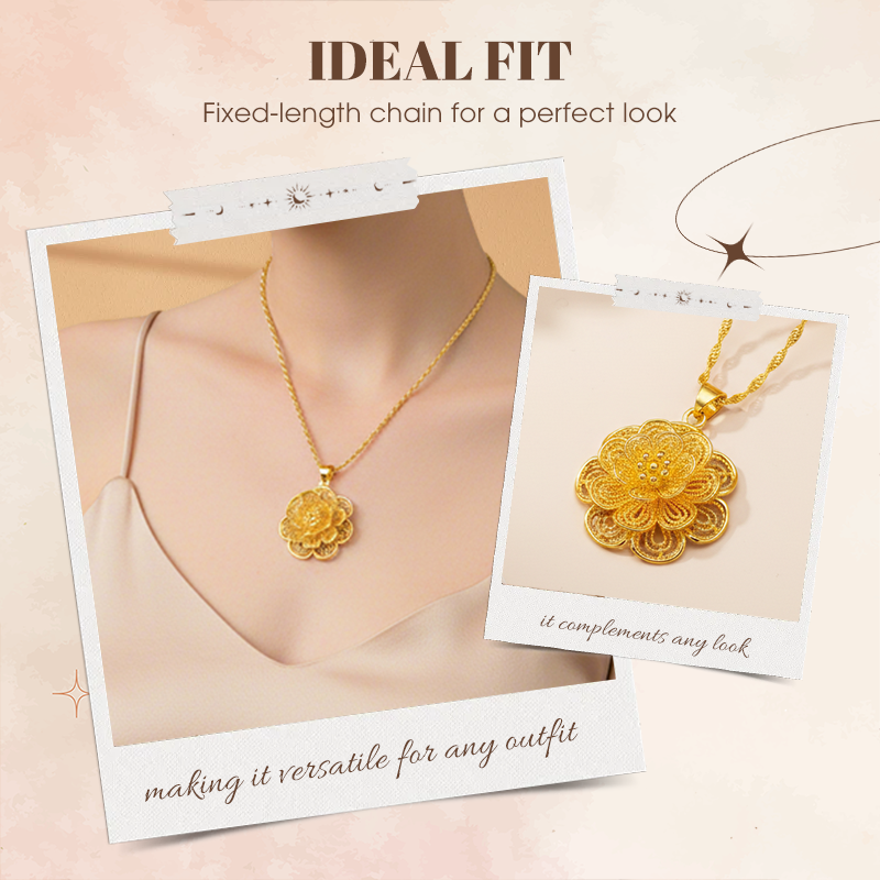 Elegante goldfarbene Blumen-Anhänger-Halskette