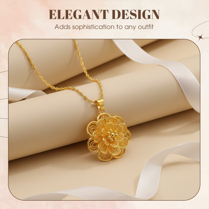 Elegante goldfarbene Blumen-Anhänger-Halskette