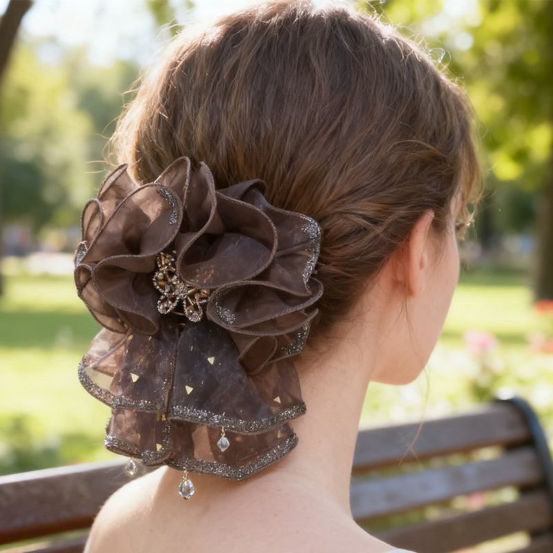 Rüschen-Organza-Schmetterlings-Haarklammer