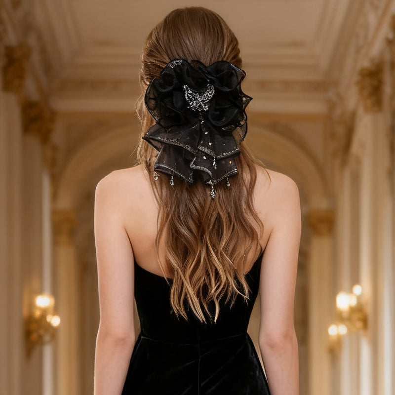 Rüschen-Organza-Schmetterlings-Haarklammer