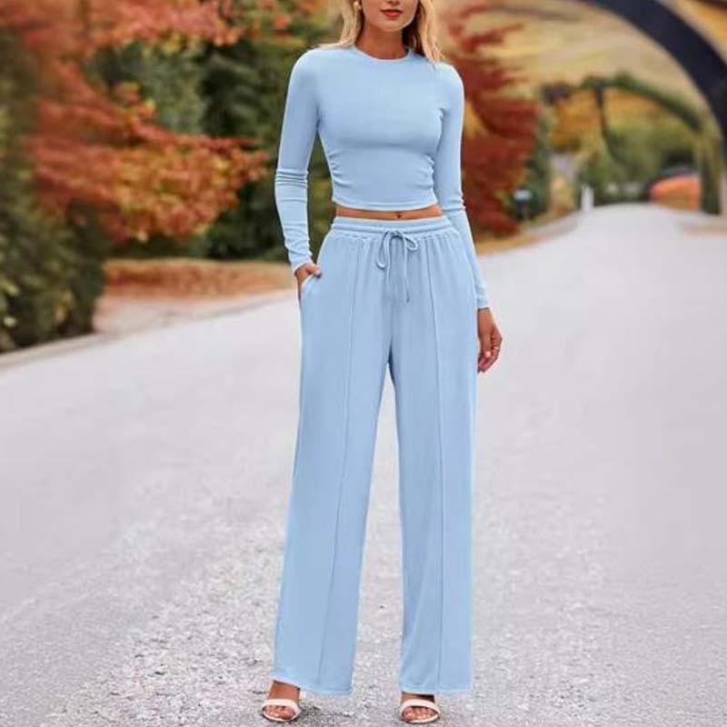 Crop-Top und gerade geschnittene Hose, 2-teiliges Lounge-Set