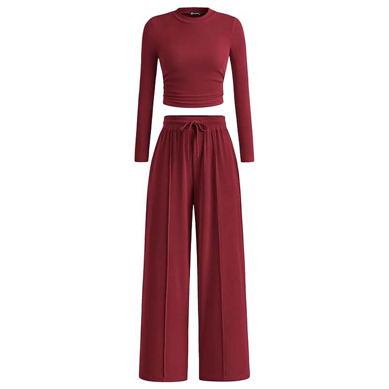 Crop-Top und gerade geschnittene Hose, 2-teiliges Lounge-Set