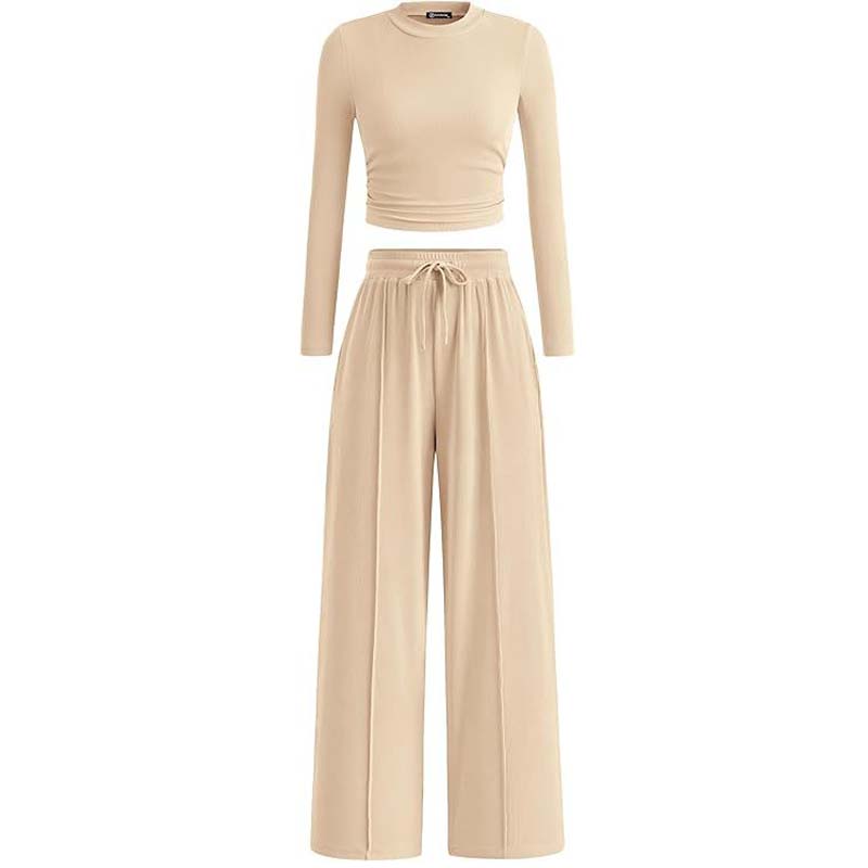 Crop-Top und gerade geschnittene Hose, 2-teiliges Lounge-Set
