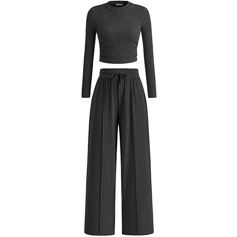 Crop-Top und gerade geschnittene Hose, 2-teiliges Lounge-Set