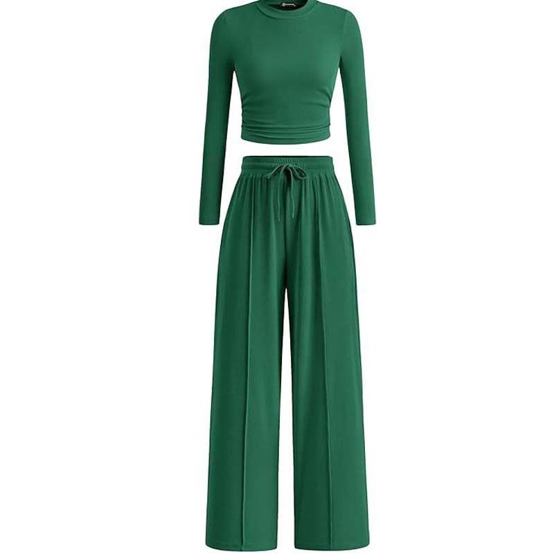 Crop-Top und gerade geschnittene Hose, 2-teiliges Lounge-Set