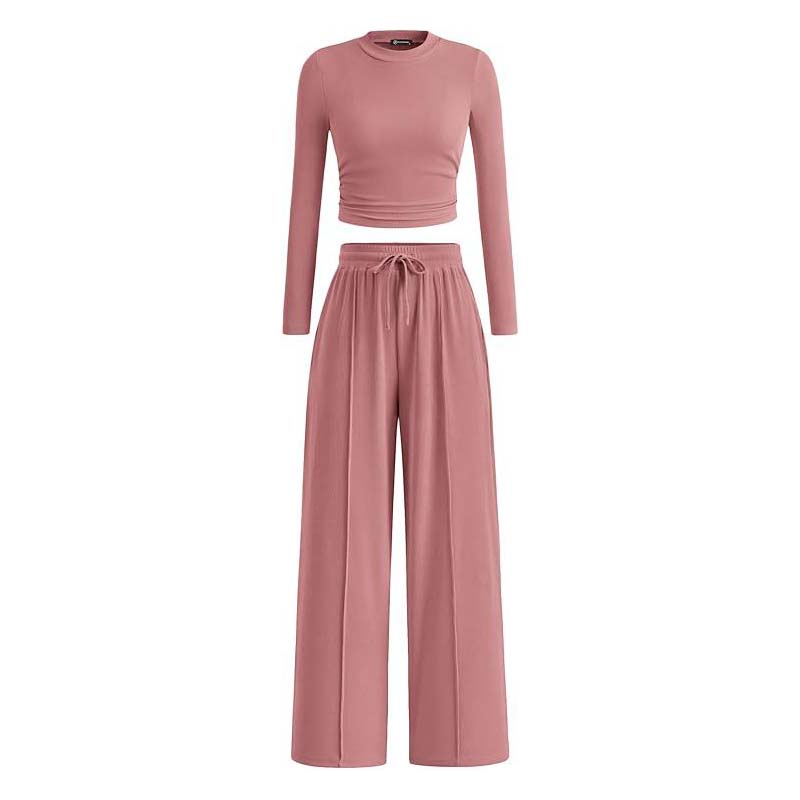 Crop-Top und gerade geschnittene Hose, 2-teiliges Lounge-Set