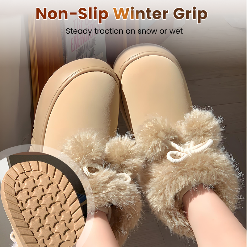 Warme, flauschige Damen-Slip-On-Plateauschuhe mit Bommel