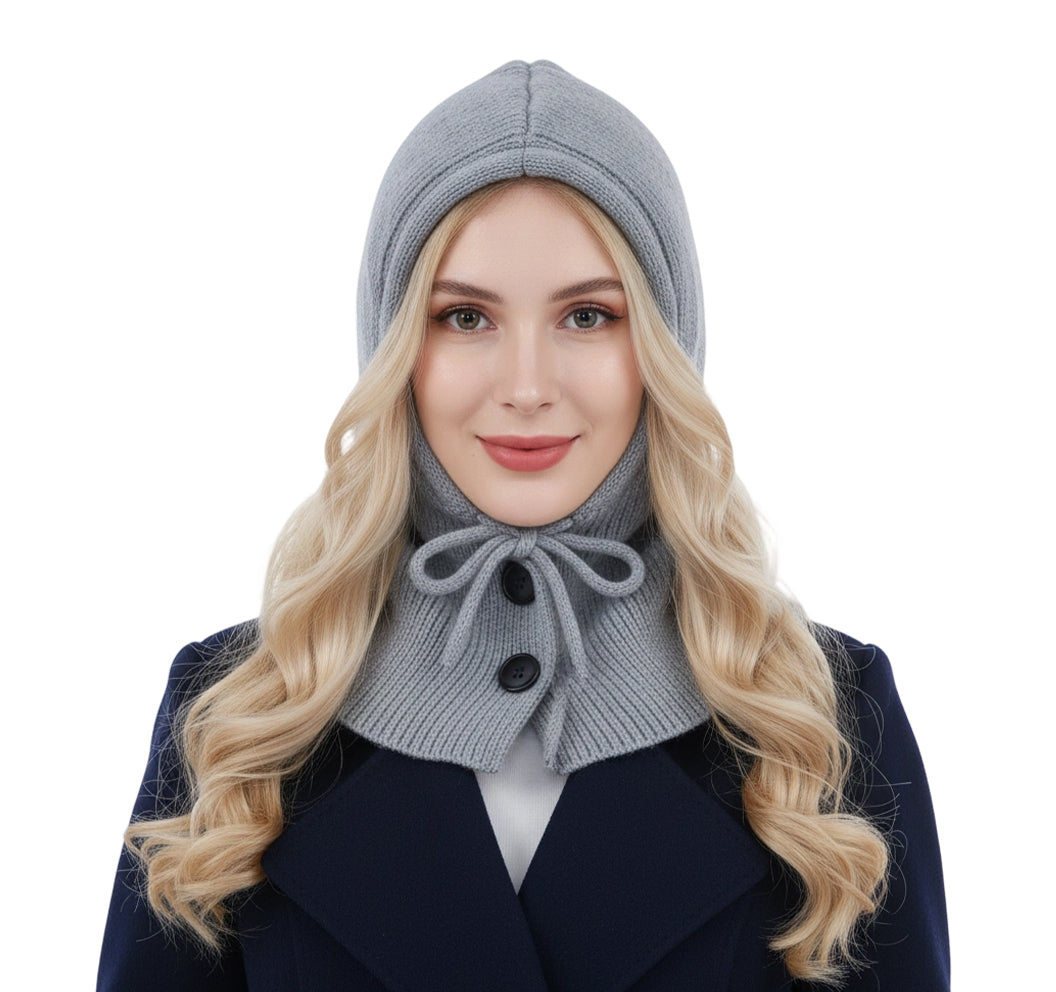 Strick-Sturmhaube für Damen mit Knöpfen