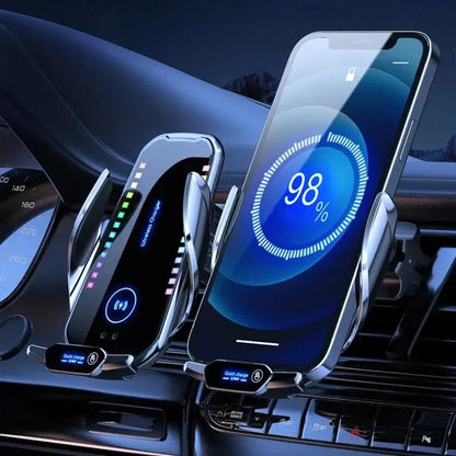 Kabelloses Autoladegerät mit Lüftungsschlitzhalterung für Handys, Halterung für Armaturenbrett mit Ambientebeleuchtung, kompatibel mit iPhones und Android-Handys, Autozubehör.