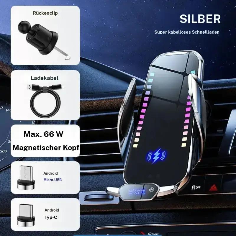 Kabelloses Autoladegerät mit Lüftungsschlitzhalterung für Handys, Halterung für Armaturenbrett mit Ambientebeleuchtung, kompatibel mit iPhones und Android-Handys, Autozubehör.