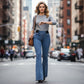 🔥Solange der Vorrat reicht 50 % Rabatt!🎉Damen High-Waist Schlagjeans aus Stretch-Denim