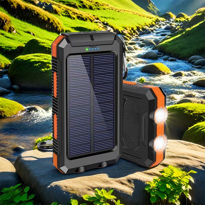 Tragbare Solar-Powerbank, Solar-Ladegerät mit zwei LED-Taschenlampen, Powerbank für Reisen und Camping
