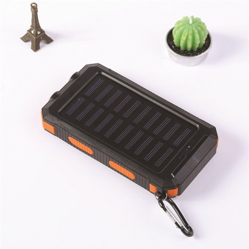 Tragbare Solar-Powerbank, Solar-Ladegerät mit zwei LED-Taschenlampen, Powerbank für Reisen und Camping