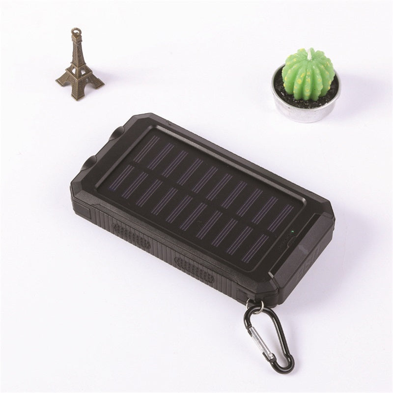 Tragbare Solar-Powerbank, Solar-Ladegerät mit zwei LED-Taschenlampen, Powerbank für Reisen und Camping