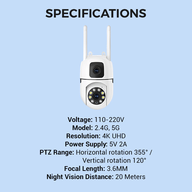 360° Pan-Tilt 4K Dual Lens Security Camera