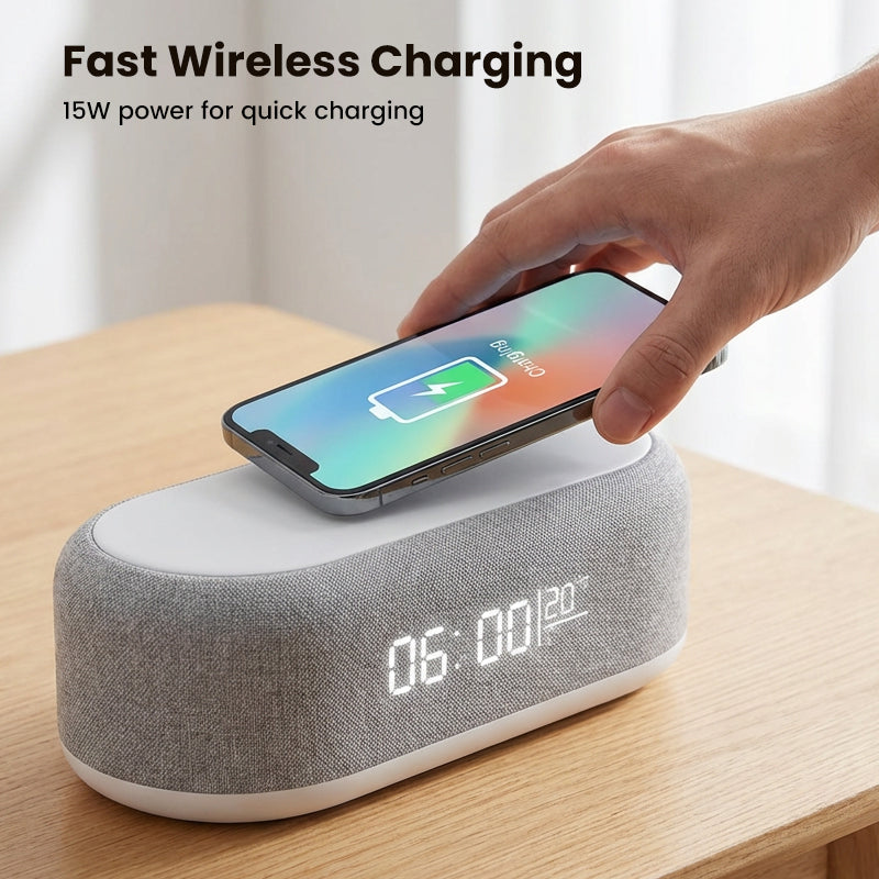 💘 Valentinstagsangebot: 50% Rabatt!🔋6-in-1 Kabellose Ladestation 25W – Uhr, Wecker, Bluetooth-Lautsprecher & Nachtlicht | All-in-One für den Nachttisch!