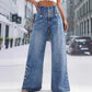 Damen High-Waist Jeans – Weites Bein mit Knopfleiste und Schlitz am Saum👖✨