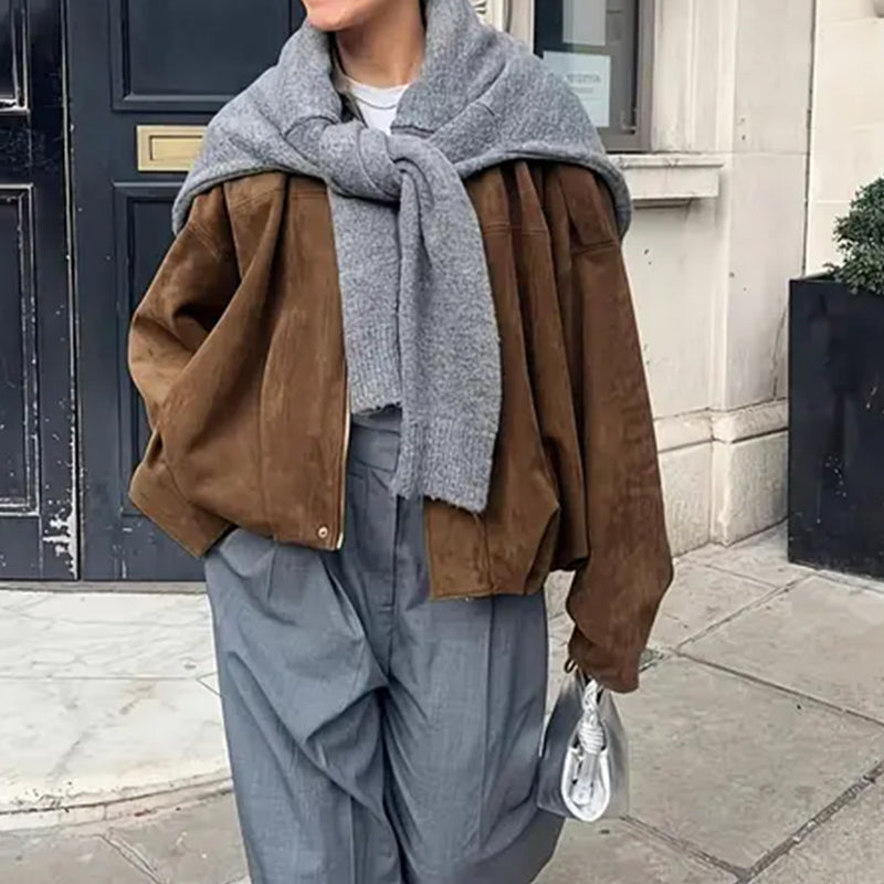 Modische Damenjacke im Pilotenstil mit Wildlederoptik