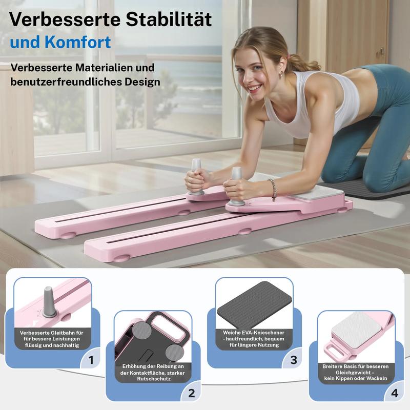Multifunktions-Bauchtrainingsbrett faltbarer Pilates-Reformer mit Kniematte Timer & Widerstandsbändern für zu Hause Training Bauch Rücken Schultern Beine
