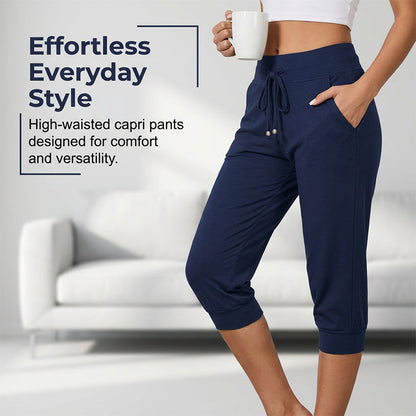 🔥Solange der Vorrat reicht 40 % Rabatt!🎉Damen 3/4 Jogginghose – Strickstoff, Hoher Bund mit Kordelzug, Mit Taschen